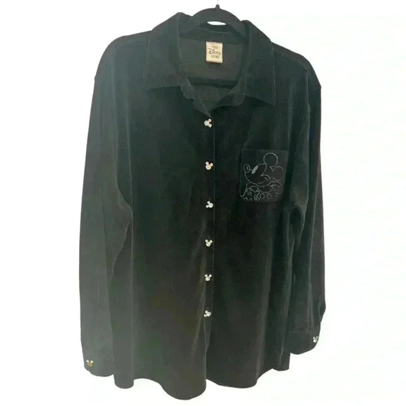 Disney Store Vintage Jeweled Mickey Mouse Women’s Black Button Down Shirt - Picture 1 of 9